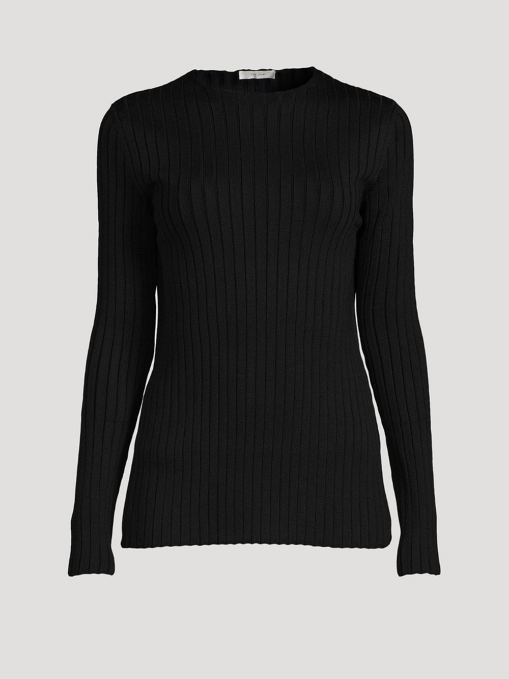 The row ASH Classic Ribbed Crewneck Long-Sleeve Top - Black - 100% silk
